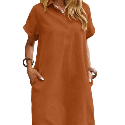☀️ Summer Must-Have Shirt Dress – Breathable Cotton, Relaxed Fit & Handy Pockets 🌊 Stay Cool & Chic❤️❤️